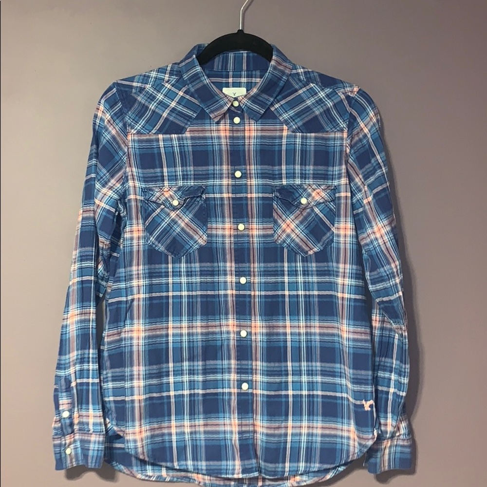 American Eagle M Plaid Boyfriend Buttonup